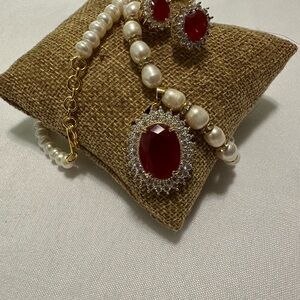 Jewelry Set- Earrings and Necklace with Pearls